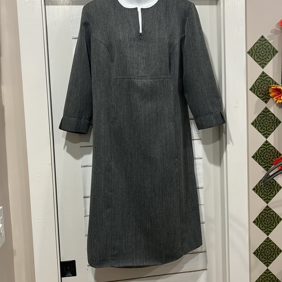 Grey Quarter-Length Sleeved Zipper Front Midi Dress, Sz12 - Picture 8 of 16